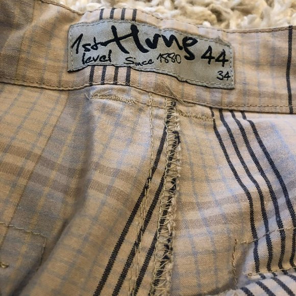 Mens Sz 34 Lightweight Cargo Shorts 12" Tan Plaid Adjustable Drawstring Waist HR - Picture 4 of 9